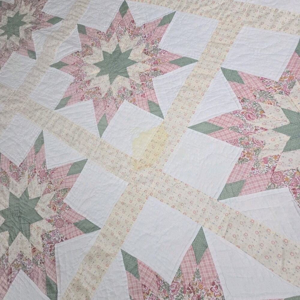 Vintage Lone Star Quilt Patchwork Coverlet 82x82" Cutter READ - Picture 9 of 12